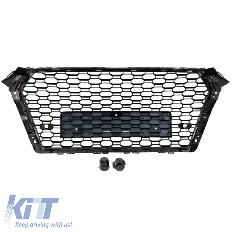 Front Grille suitable for Audi A4 B9 16-19 RS4 Look Honeycomb Glossy Black 1 Pc