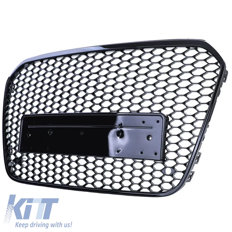 Front Grille suitable for Audi A6 4G C7 11-15 RS6 Look Honeycomb Glossy Black 1pc
