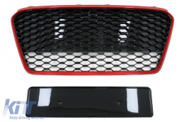 Front Grille suitable for Audi R8 42 1st Generation Facelift (2013-2015) RS Design Glossy Black Red - FGAUR84S2R