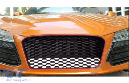Front Grille suitable for Audi R8 42 1st Generation Facelift (2013-2015) RS Design Glossy Black Red-image-6261197