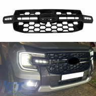 Front Grille suitable for Ford Ranger T9 2022+ XLT / Sport / Wild Trak Raptor Type With Led Gloss Black