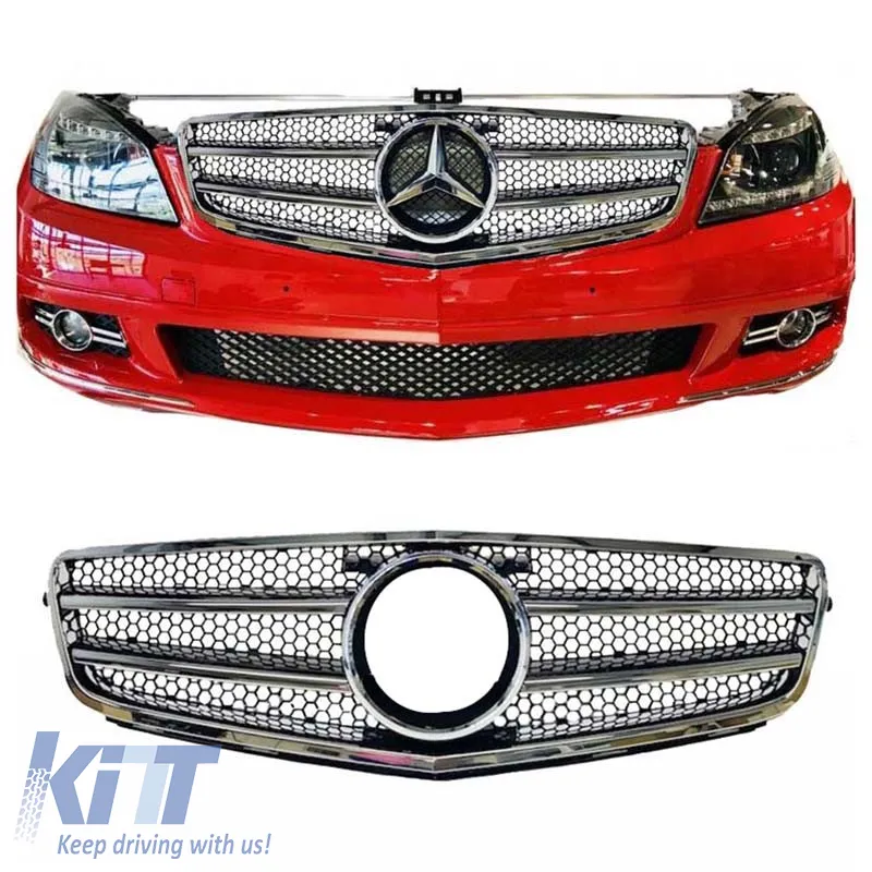 Front Grille suitable for Mercedes-Benz C-Class W204 07-14 A Design C63 Look With 2 Fence Black/Chrome 1 Pc