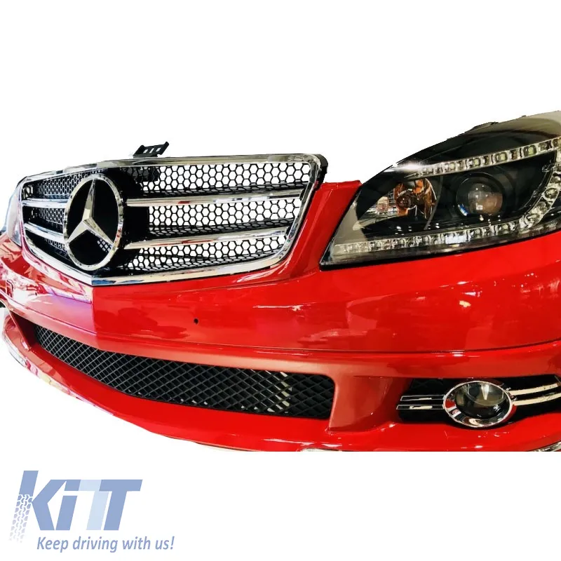 Front Grille suitable for Mercedes-Benz C-Class W204 07-14 A Design C63 Look With 2 Fence Black/Chrome 1 Pc