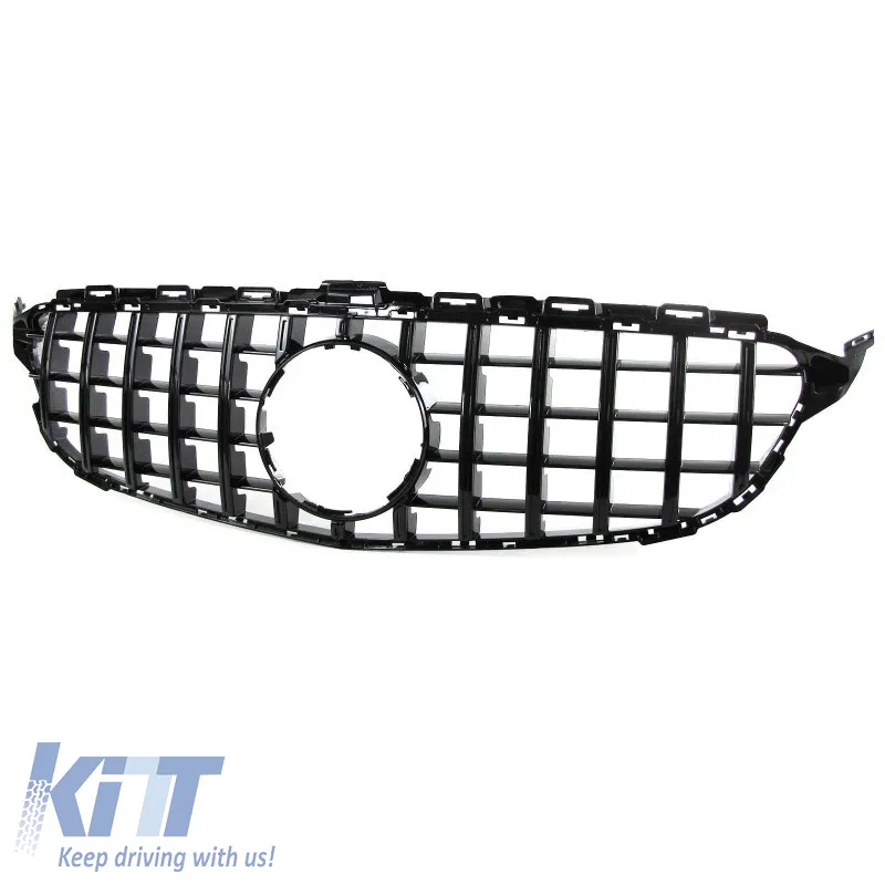 Front Grille suitable for Mercedes-Benz C-Class W205 14+ GT A Design Panamericana Look Glossy Black 1 Pc