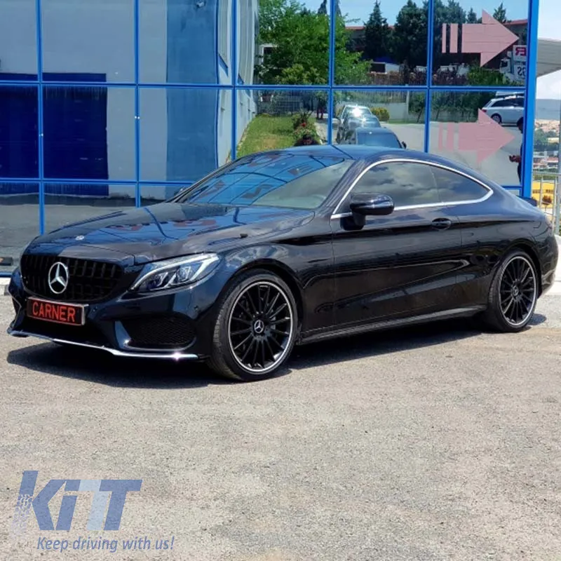 Front Grille suitable for Mercedes-Benz C-Class W205 14+ GT A Design Panamericana Look Glossy Black 1 Pc