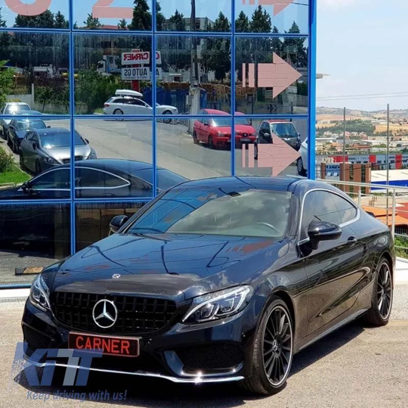 Front Grille suitable for Mercedes-Benz C-Class W205 14+ GT A Design Panamericana Look Glossy Black 1 Pc