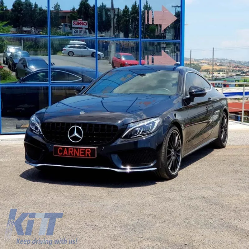 Front Grille suitable for Mercedes-Benz C-Class W205 14+ GT A Design Panamericana Look Glossy Black 1 Pc