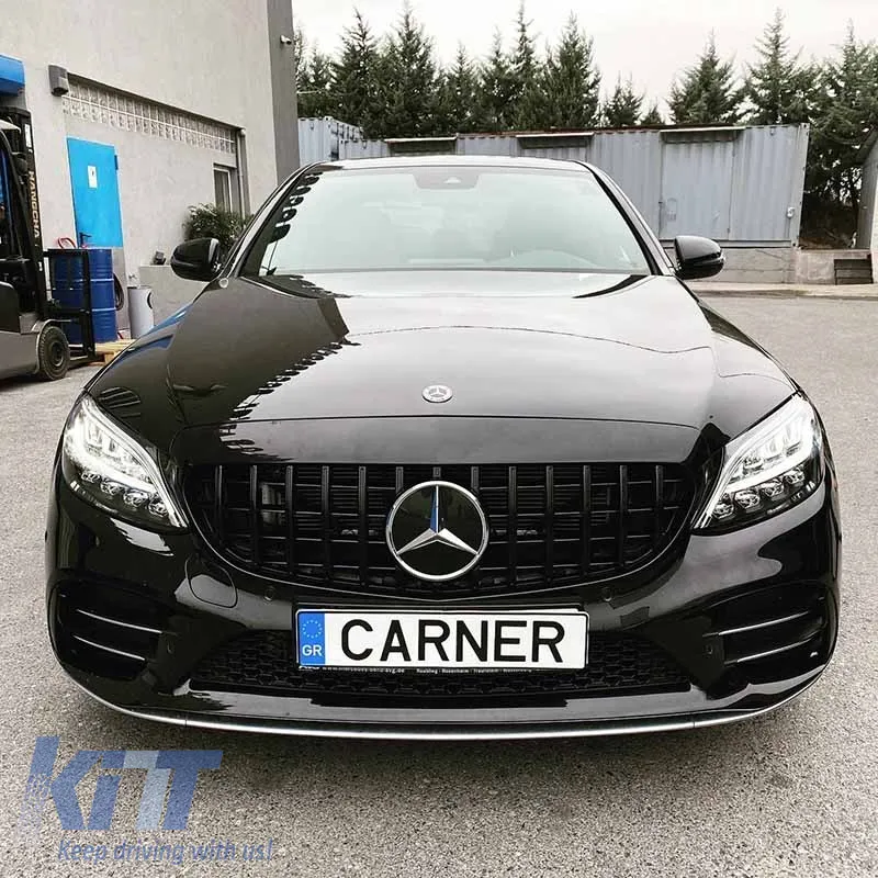 Front Grille suitable for Mercedes-Benz C-Class W205 14+ GT A Design Panamericana Look Glossy Black 1 Pc