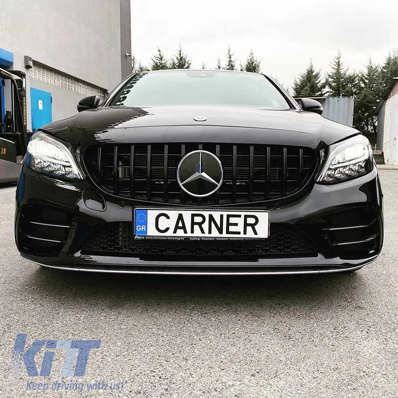 Front Grille suitable for Mercedes-Benz C-Class W205 14+ GT A Design Panamericana Look Glossy Black 1 Pc