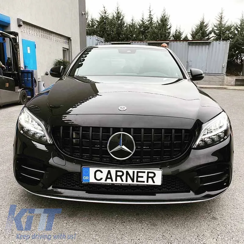 Front Grille suitable for Mercedes-Benz C-Class W205 14+ GT A Design Panamericana Look Glossy Black 1 Pc