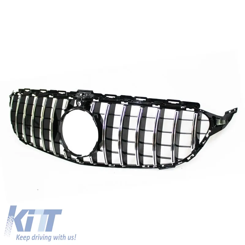 Front Grille suitable for Mercedes-Benz C-Class W205 14-18 GT A Design Panamericana Look 360° With 14 Lines Black/Chrome 1 Pc