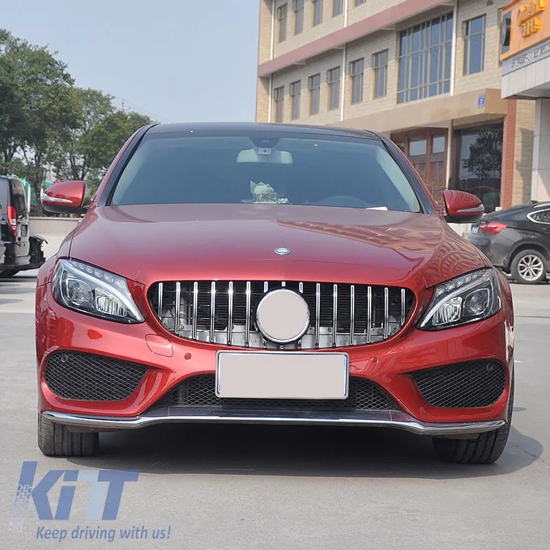 Front Grille suitable for Mercedes-Benz C-Class W205 14-18 GT A Design Panamericana Look 360° With 14 Lines Black/Chrome 1 Pc