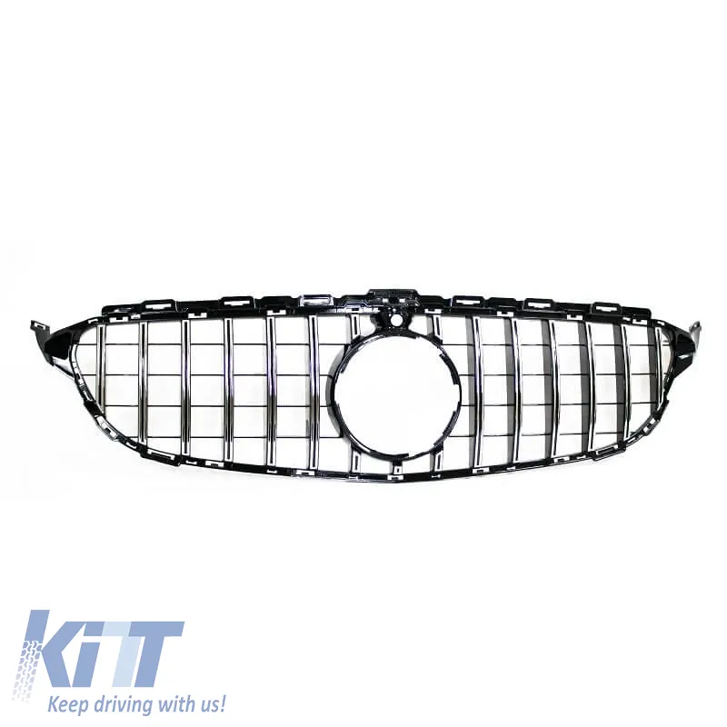 Front Grille suitable for Mercedes-Benz C-Class W205 14-18 GT A Design Panamericana Look 360° With 14 Lines Black/Chrome 1 Pc