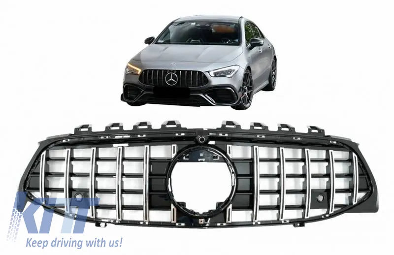 Front Grille suitable for Mercedes-Benz CLA-Class C118 / W118 19+ GT A Design Panamericana Look Black / Chrome 1 Pc