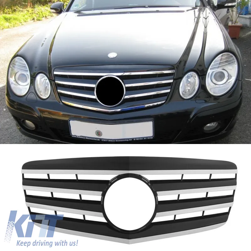 Front Grille suitable for Mercedes-Benz E-Class W211 06-09 A Design Look With 4 Fence Black/Chrome 1 Pc