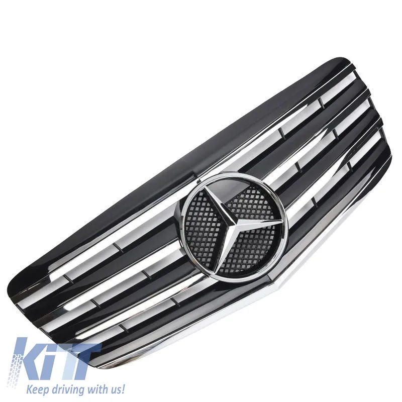 Front Grille suitable for Mercedes-Benz E-Class W211 06-09 A Design Look With 4 Fence Black/Chrome 1 Pc