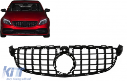 Front Grille suitable for Mercedes C-Class C63 W205 Sedan S205 T-Modell A205 Cabriolet C205 Coupe (03.2018-2020) with camera All Black - FGMBW205GTRC63B