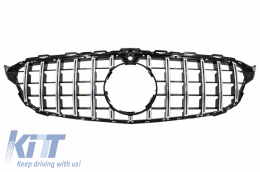 Front Grille suitable for Mercedes C-Class W205 S205 A205 C205 (2014-2018) GT-R Panamericana Design Chrome With 360 Camera