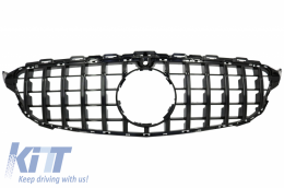 Front Grille suitable for Mercedes C-Class W205 S205 C205 S205 (2014-2018) GT-R Panamericana Design Black With 360 Camera
