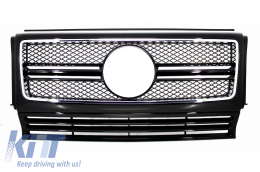 Front Grille Suitable for Mercedes G-Class W463 (1990-2012) G65 Design Piano Black Chrome Frame