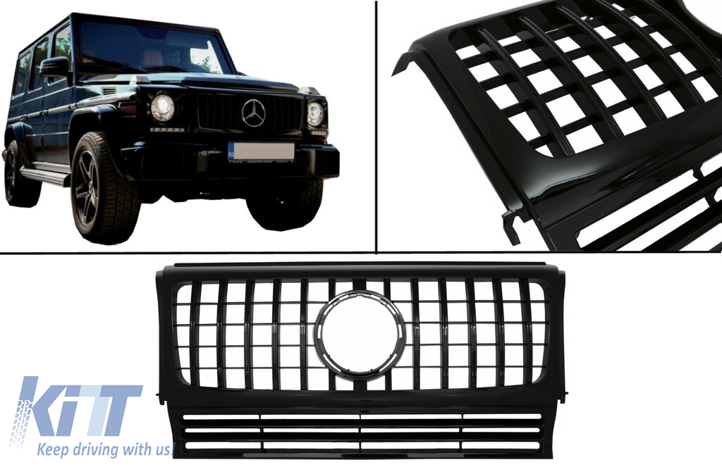 Front Grille suitable for Mercedes G-Class W463 (1990-2014) New G63 GT-R  Panamericana Design Piano Black 