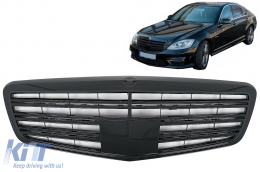 Front Grille suitable for Mercedes S-Class W221 Facelift (2010-2013) S63 S65 Design Piano Black - FGMBW221PBAMG