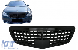 Front Grille suitable for Mercedes S-Class W221 Facelift (2010-2013) Vertical Design Piano Black