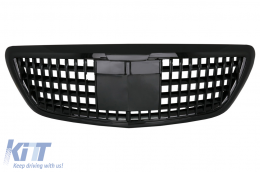 Front Grille suitable for Mercedes S-Class W222 X222 (2014-2020) Vertical Design Piano Black