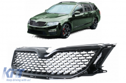 Front Grille suitable for Skoda Octavia III 5E Sedan Wagon (2012-2017) Piano Black - FGSKO3