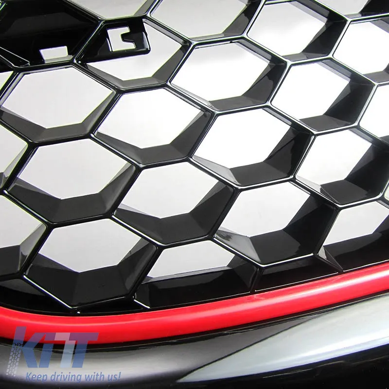 Front Grille suitable for VW Golf V (5) 03-08 / Jetta 05-11 GTI Look Badgeless Honeycomb With Red Line 1 Pc