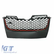 Front Grille suitable for VW Golf V (5) 03-08 / Jetta 05-11 GTI Look Badgeless Honeycomb With Red Line 1 Pc-image-6295815