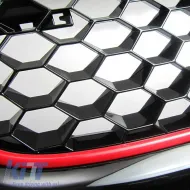 Front Grille suitable for VW Golf V (5) 03-08 / Jetta 05-11 GTI Look Badgeless Honeycomb With Red Line 1 Pc-image-6295816
