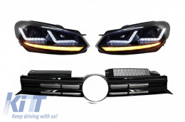 Front Grille suitable for VW Golf VI (2008-2012) with Osram Xenon Headlights LED Dynamic Sequential Turning Lights R20 Design