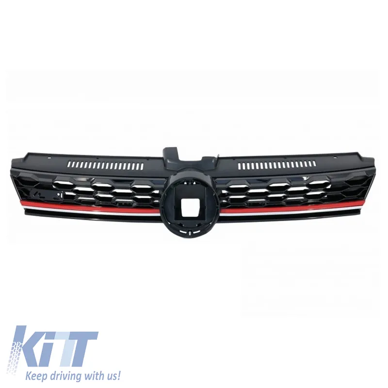 Front Grille suitable for VW Golf VII (7.5) 16-19 GTI Look Honeycomb with Red Line & Sensor Holder 1 Pc