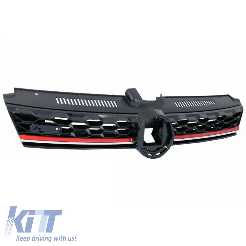 Front Grille suitable for VW Golf VII (7.5) 16-19 GTI Look Honeycomb with Red Line & Sensor Holder 1 Pc