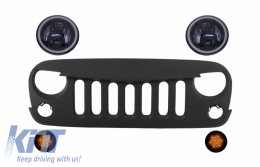 Front Grille with CREE LED Headlights Angel Eye and Turn Signal Light suitable for Jeep Wrangler Rubicon JK (2007-2017) - COHLU7INCHBFG