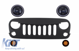 Front Grille with CREE LED Headlights Angel Eye and Turn Signal Light suitable for Jeep Wrangler Rubicon JK 2007-2017 - COHLU7INCHBFG