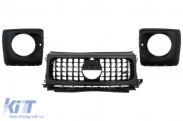 Front Grille with Headlights Covers suitable for Mercedes G-Class W464 W463A & G63 AMG (06.2018-Up) GT-R Panamericana Design Piano Black - FGMBW464PB
