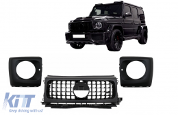 Front Grille with Headlights Covers suitable for Mercedes G-Class W464 W463A & G63 AMG (06.2018-Up) GT-R Panamericana Design Piano Black