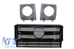 Front Grille with LED Headlights Covers suitable for Mercedes G-Class W463 (1990-2012) New G63 G65 Design Black