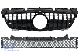 Front Grille with Lower Grille Mesh suitable for Mercedes SLK-Class R172 (2011-2015) GT-R Panamericana Design Black - FGMBR172GTRB