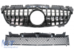 Front Grille with Lower Grille Mesh suitable for Mercedes SLK-Class R172 (2011-2015) GT-R Panamericana Design Black - FGMBR172GTRBCN