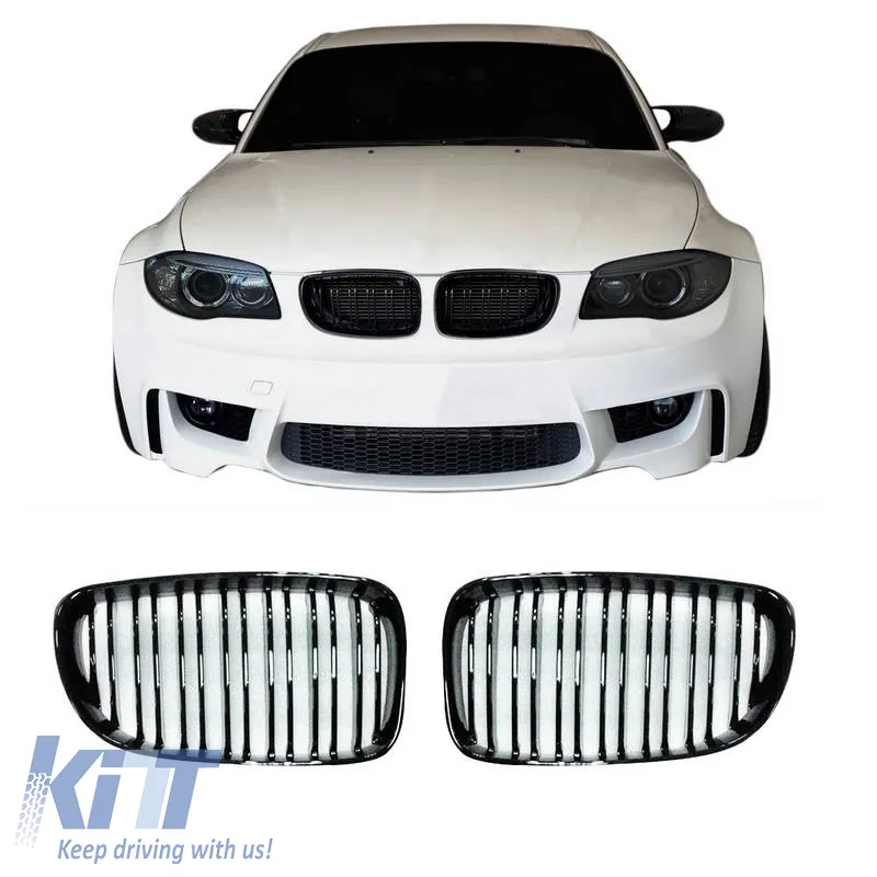 Front Grilles suitable for BMW 1 E81 / E82 / E87 / E88 07-11 M4 Look With Double Grille Glossy Black 2pcs