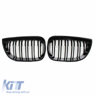 Front Grilles suitable for BMW 1 E87 04-07 M4 Look with 12 Double Grilles Glossy Black 2pcs