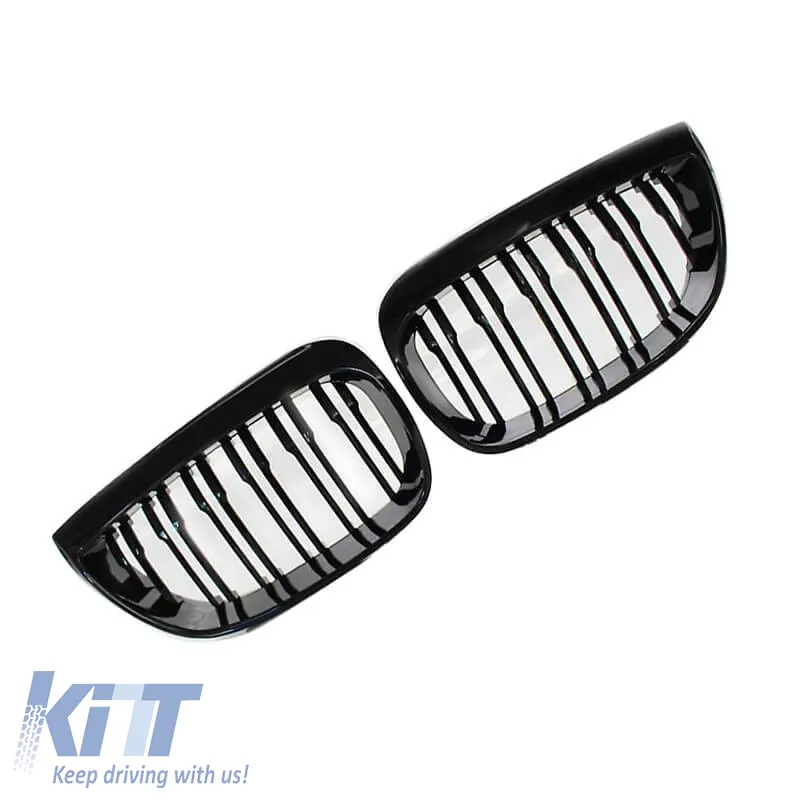 Front Grilles suitable for BMW 1 E87 04-07 M4 Look with 12 Double Grilles Glossy Black 2pcs