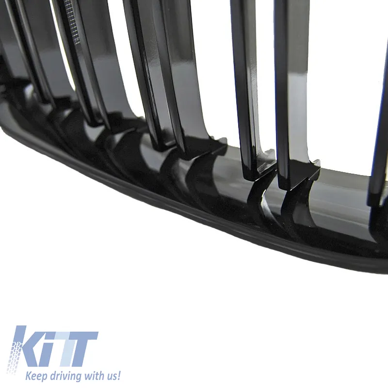 Front Grilles suitable for BMW 1 F20 / F21 15-19 M4 Look with Double Grille with 12 Lines Glossy Black 2pcs