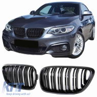 Front Grilles suitable for BMW 2 F22 / F23 14-16 M4 Look with Double Grille Glossy Black with 2pcs