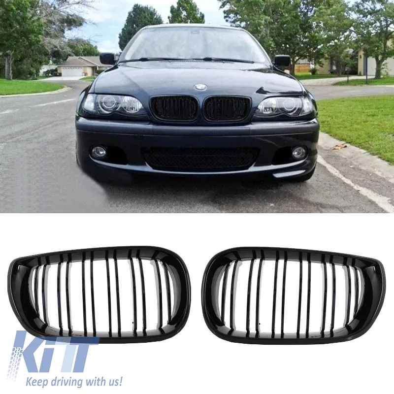 Front Grilles suitable for BMW 3 E46 02-05 Sedan/Touring M4 Look With Double Grille Glossy Black 2 Pcs