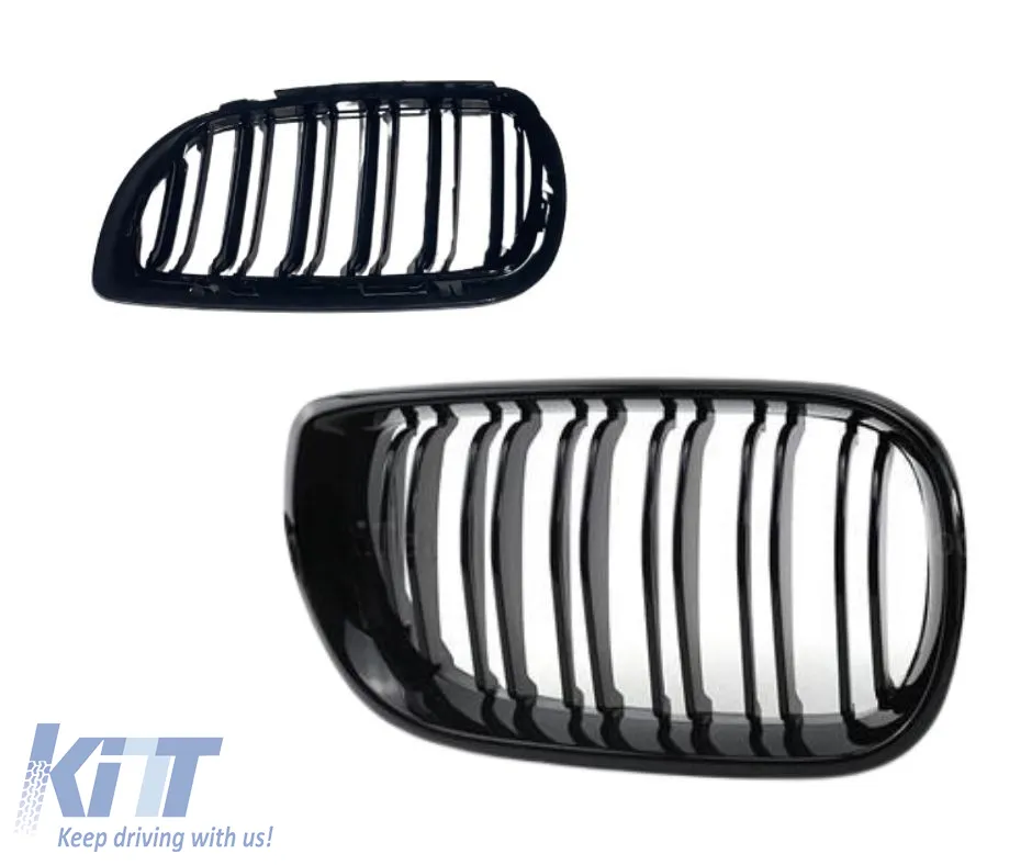 Front Grilles suitable for BMW 3 E46 02-05 Sedan/Touring M4 Look with Double Grille Tri-Color Glossy Black 2pcs