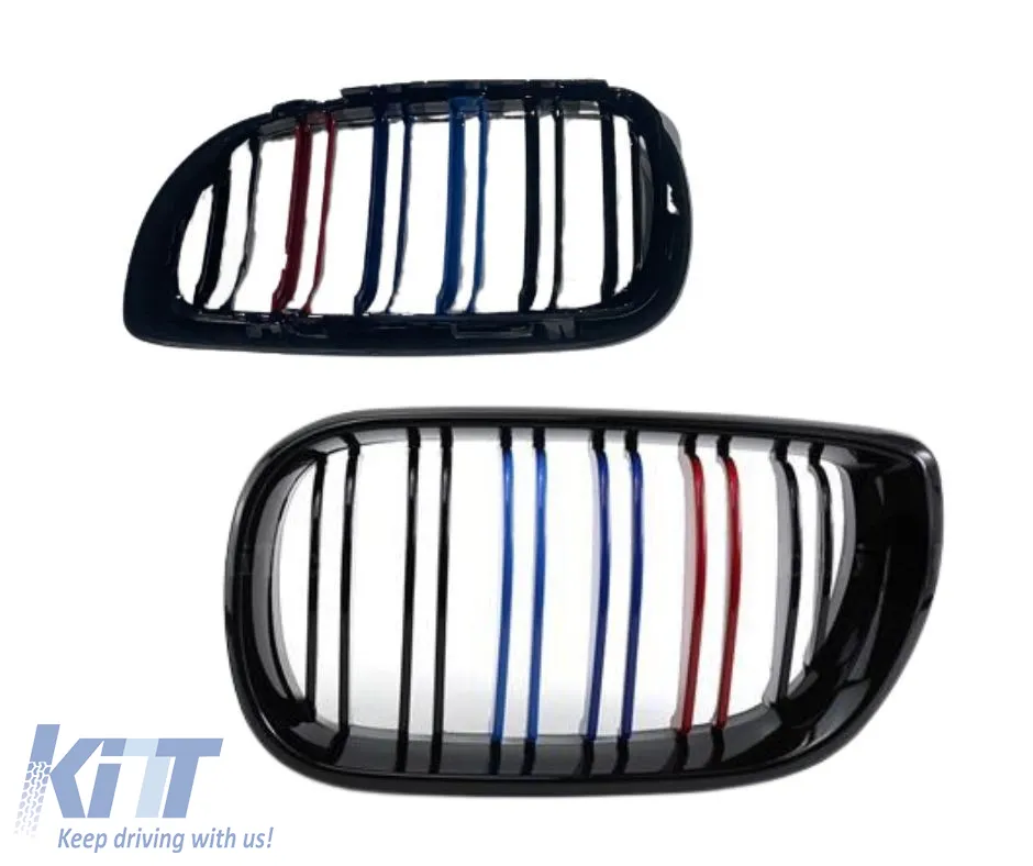Front Grilles suitable for BMW 3 E46 02-05 Sedan/Touring M4 Look With Double Grille Tri-Color Glossy Black 2pcs